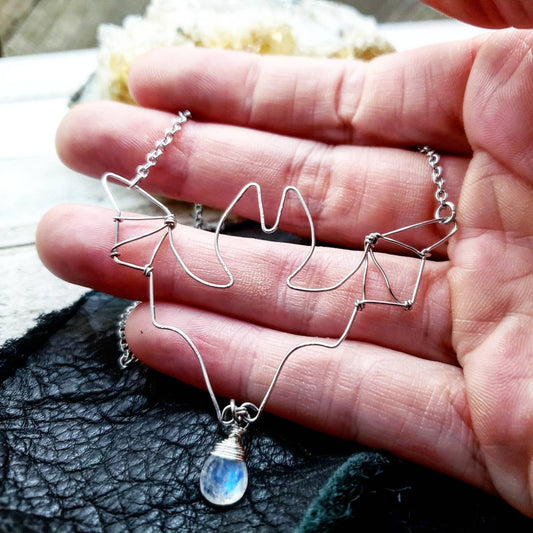 Silver wire Bat necklace