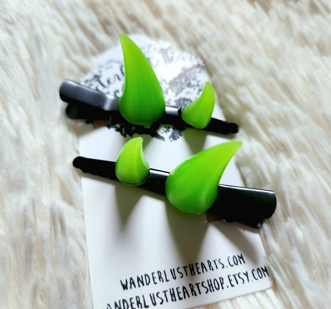 Toxic green Demon horns hairclips