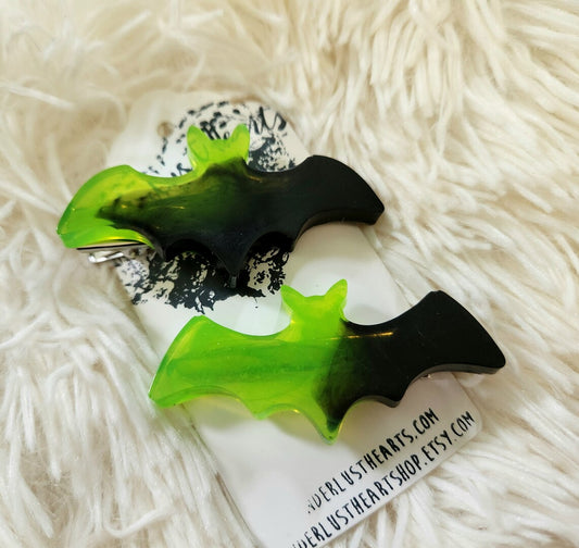 Toxic green goth bat hairclips 2PC set