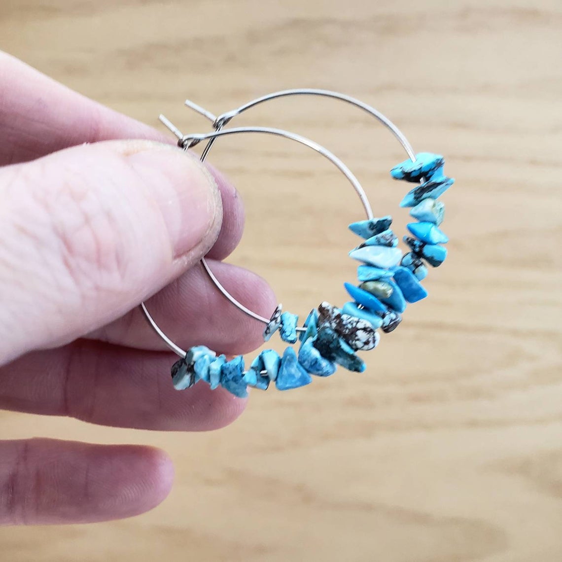 Turquoise stone hoop earrings