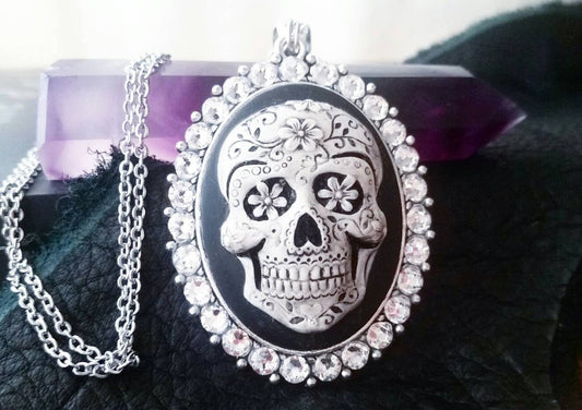 Sugar skull cameo necklace