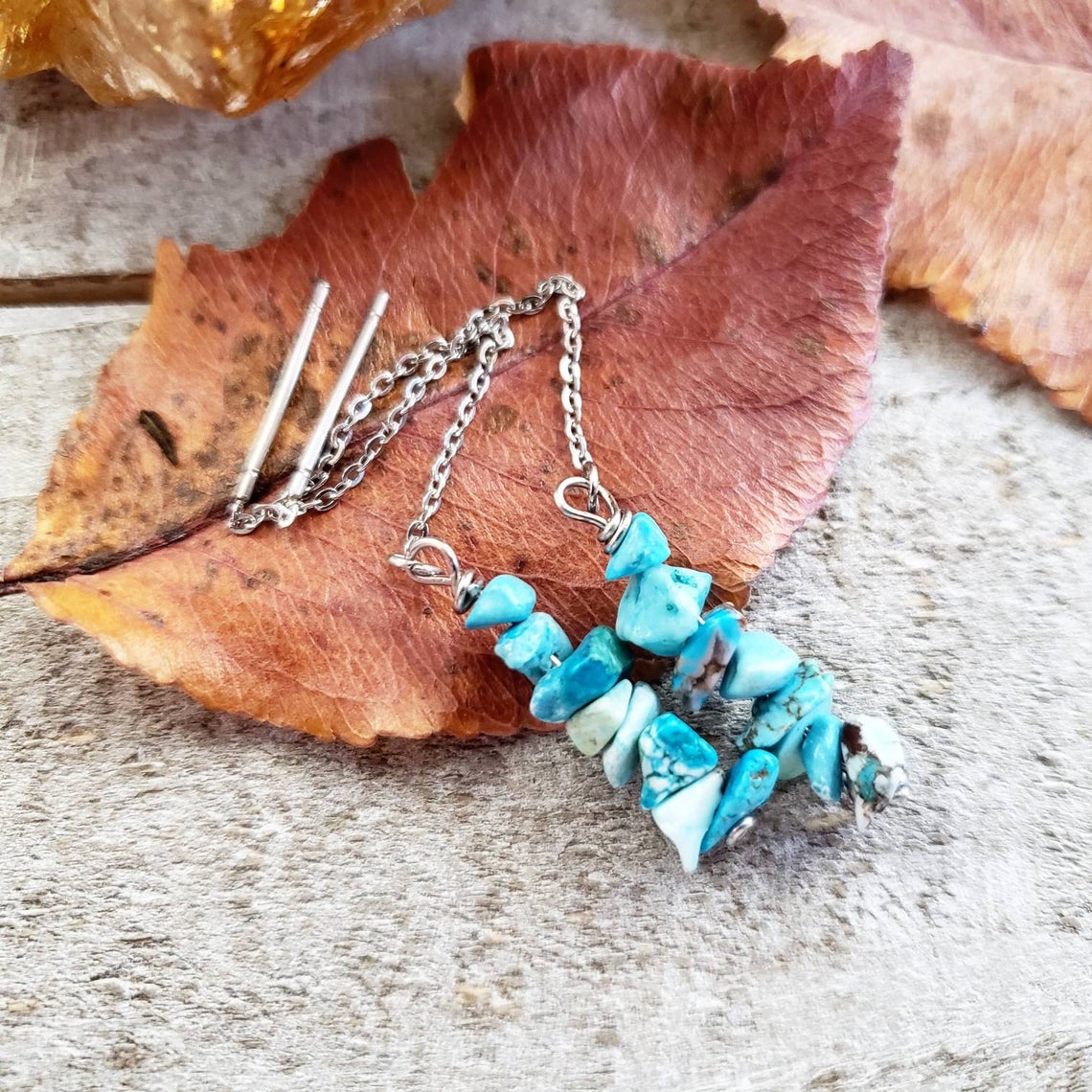 Turquoise stone threader earrings