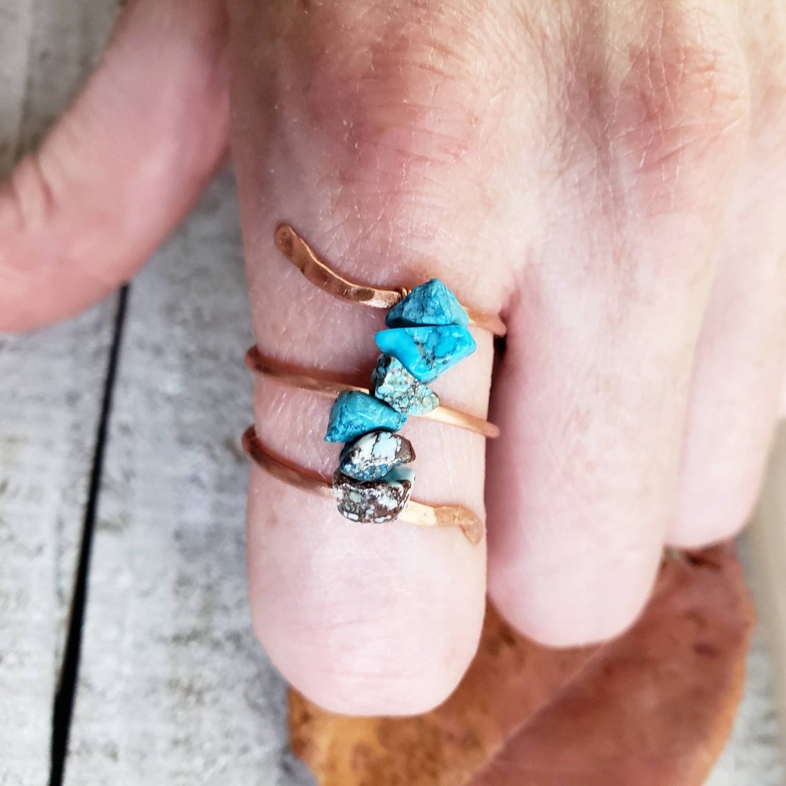 Turquoise stone copper ring