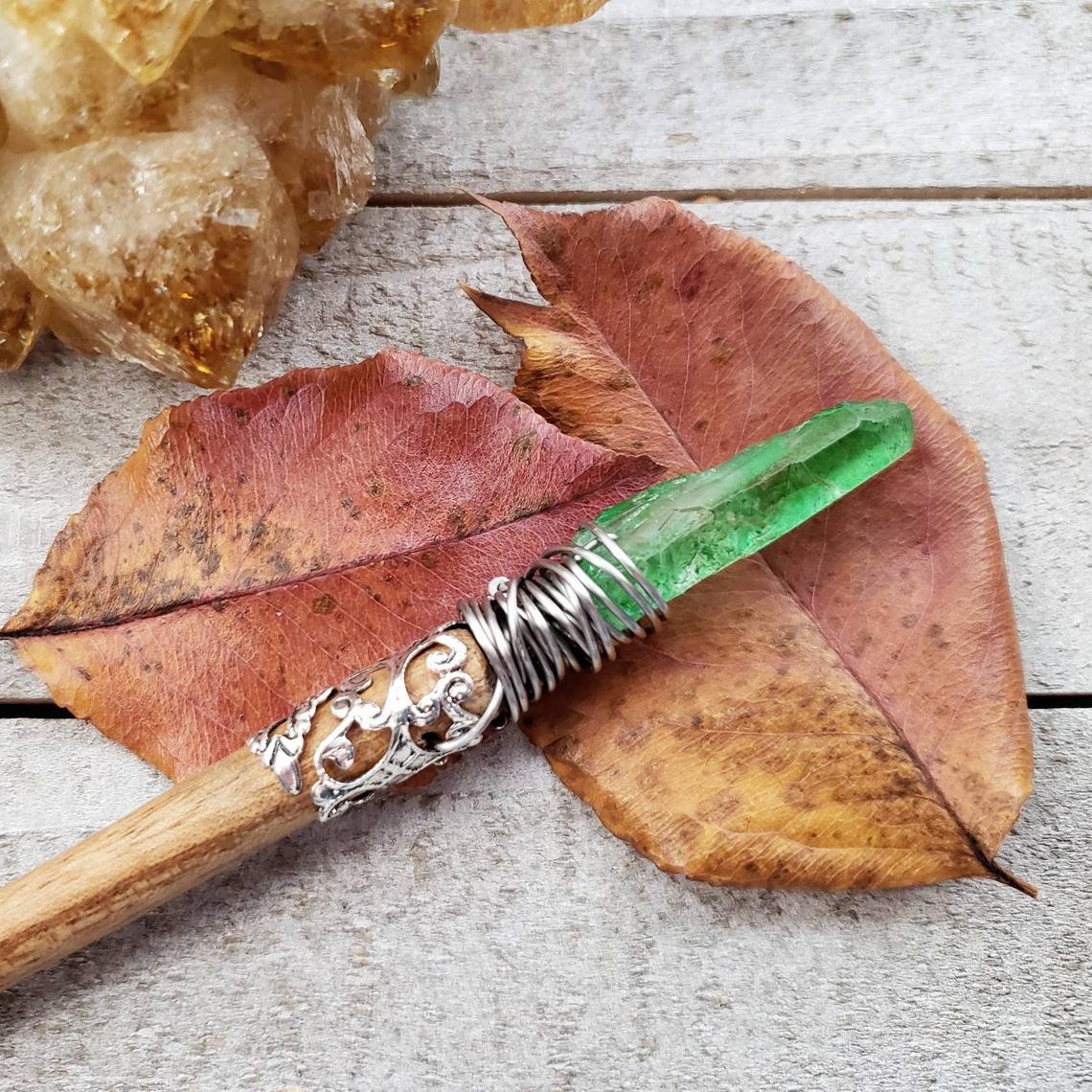 Earth Witch Quartz crystal wand hair stick