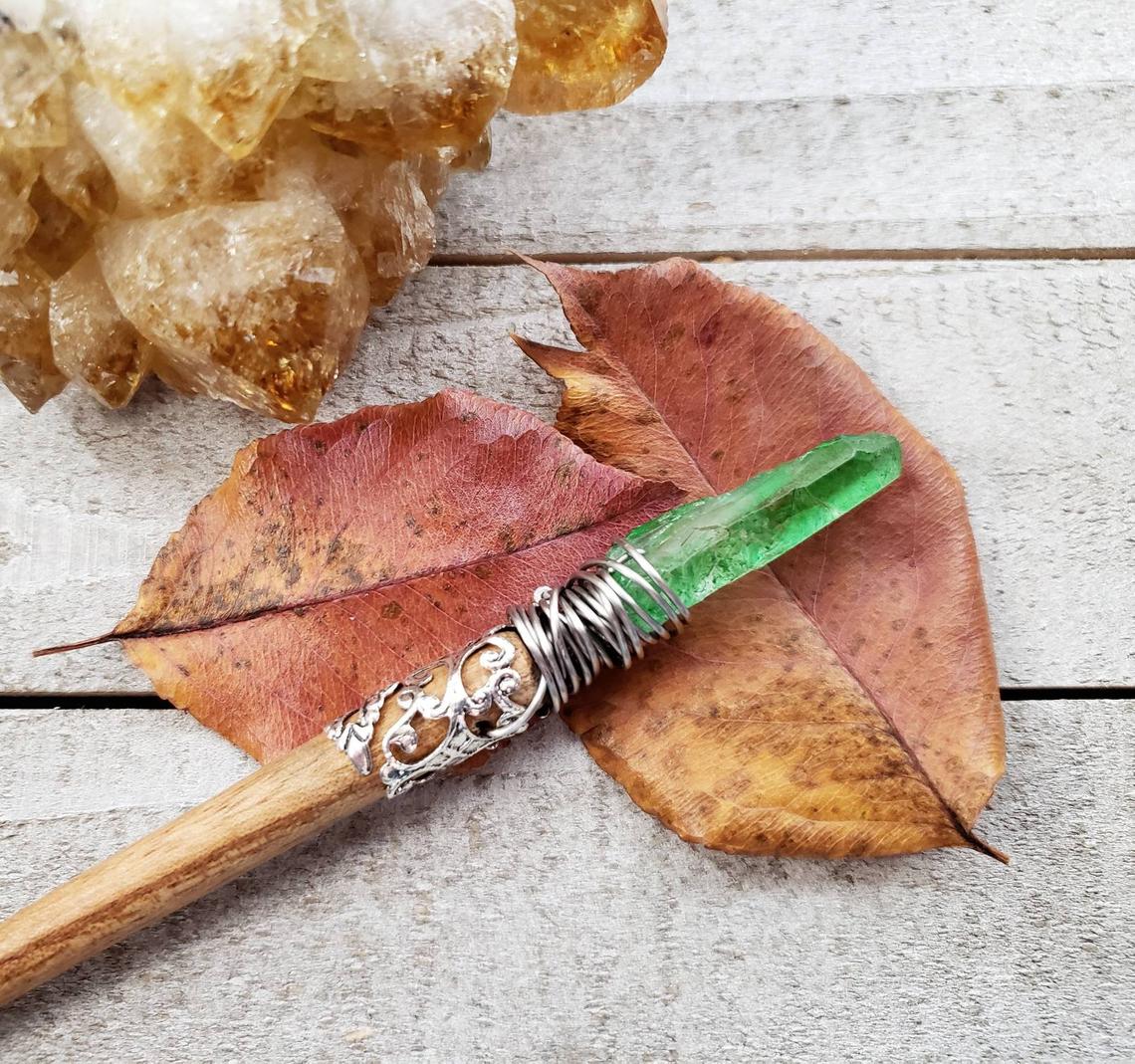 Earth Witch Quartz crystal wand hair stick