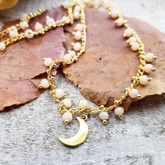 Brass moon beaded necklace