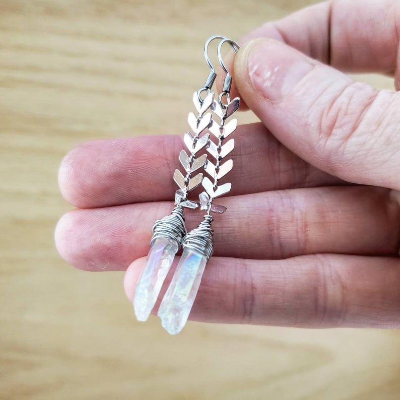 Aura quartz chevron earrings