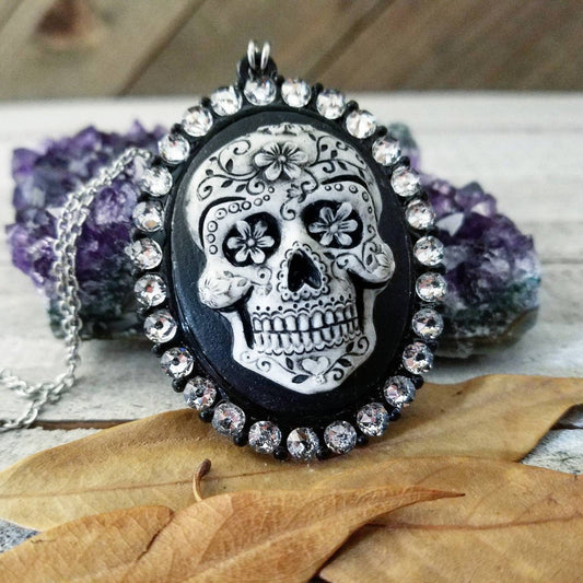 Sugar skull cameo necklace