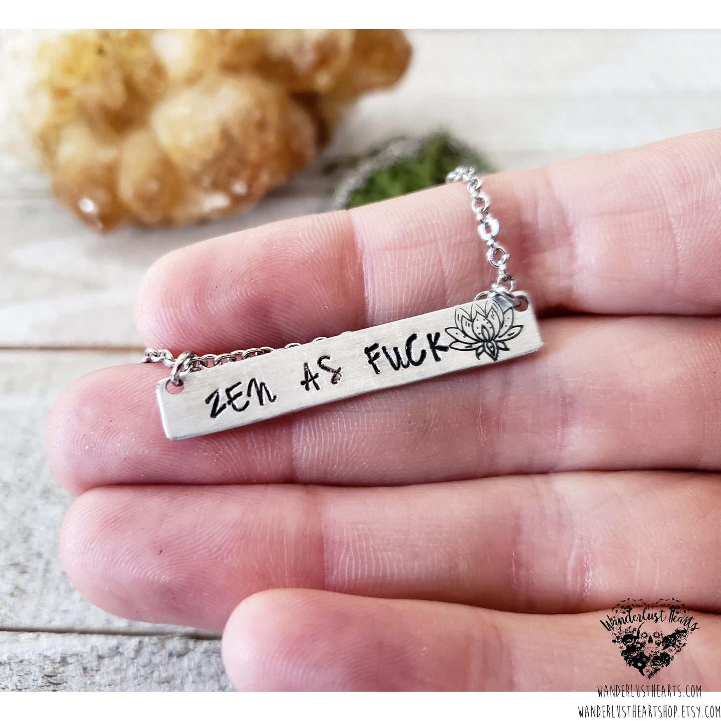 Zen as Fuck stamped bar necklace