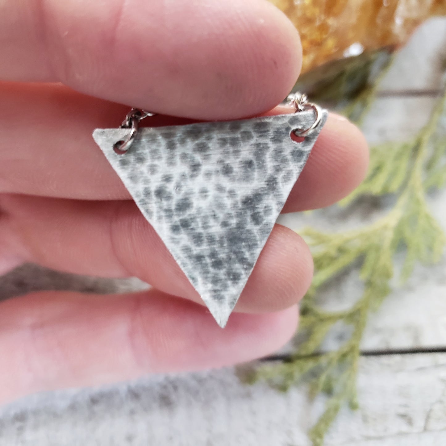 Silver textured triangle necklace