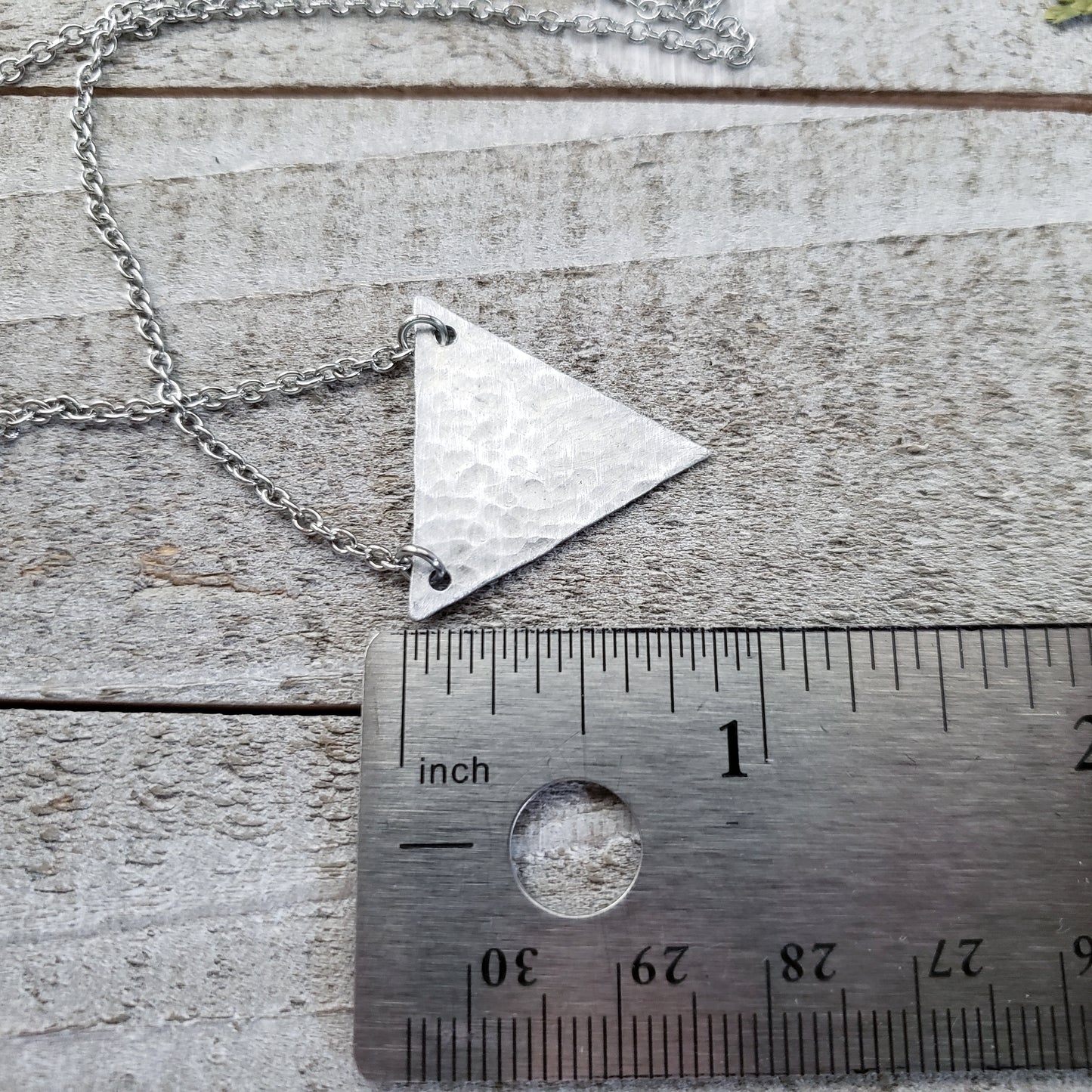 Silver textured triangle necklace