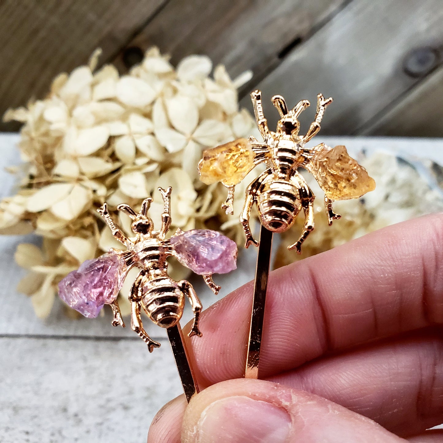 Bee gemstone wings hair pin