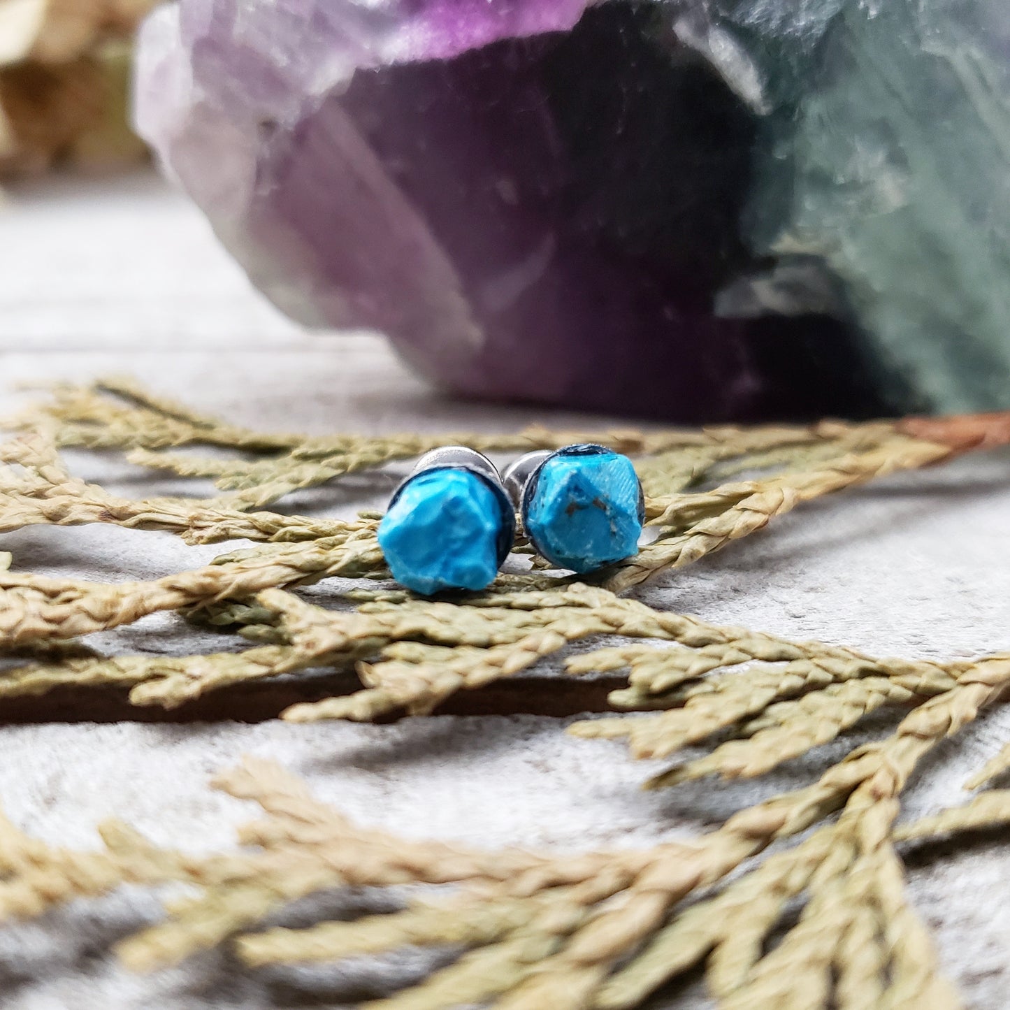 Turquoise stone stud earrings