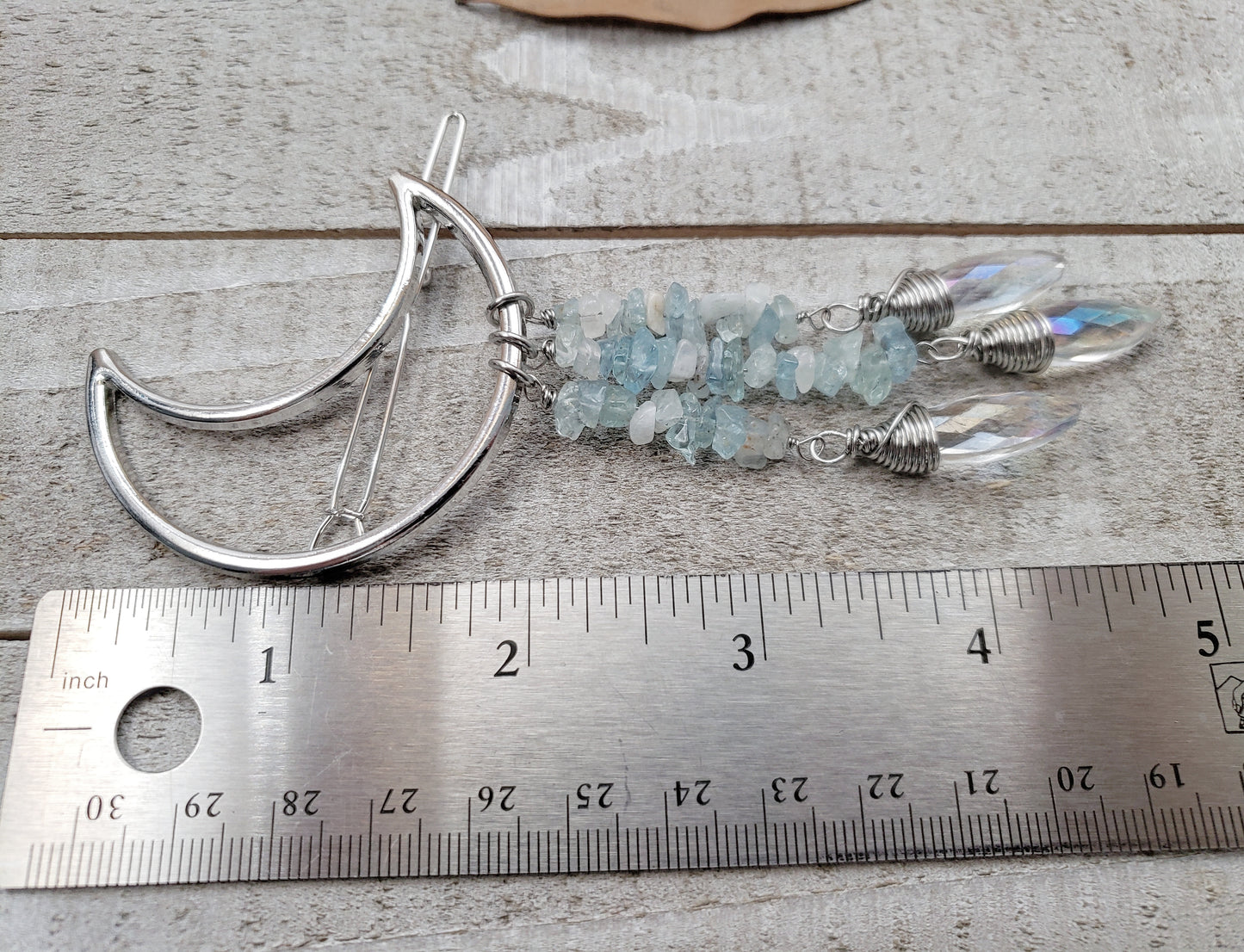 Aquamarine moon hair clip