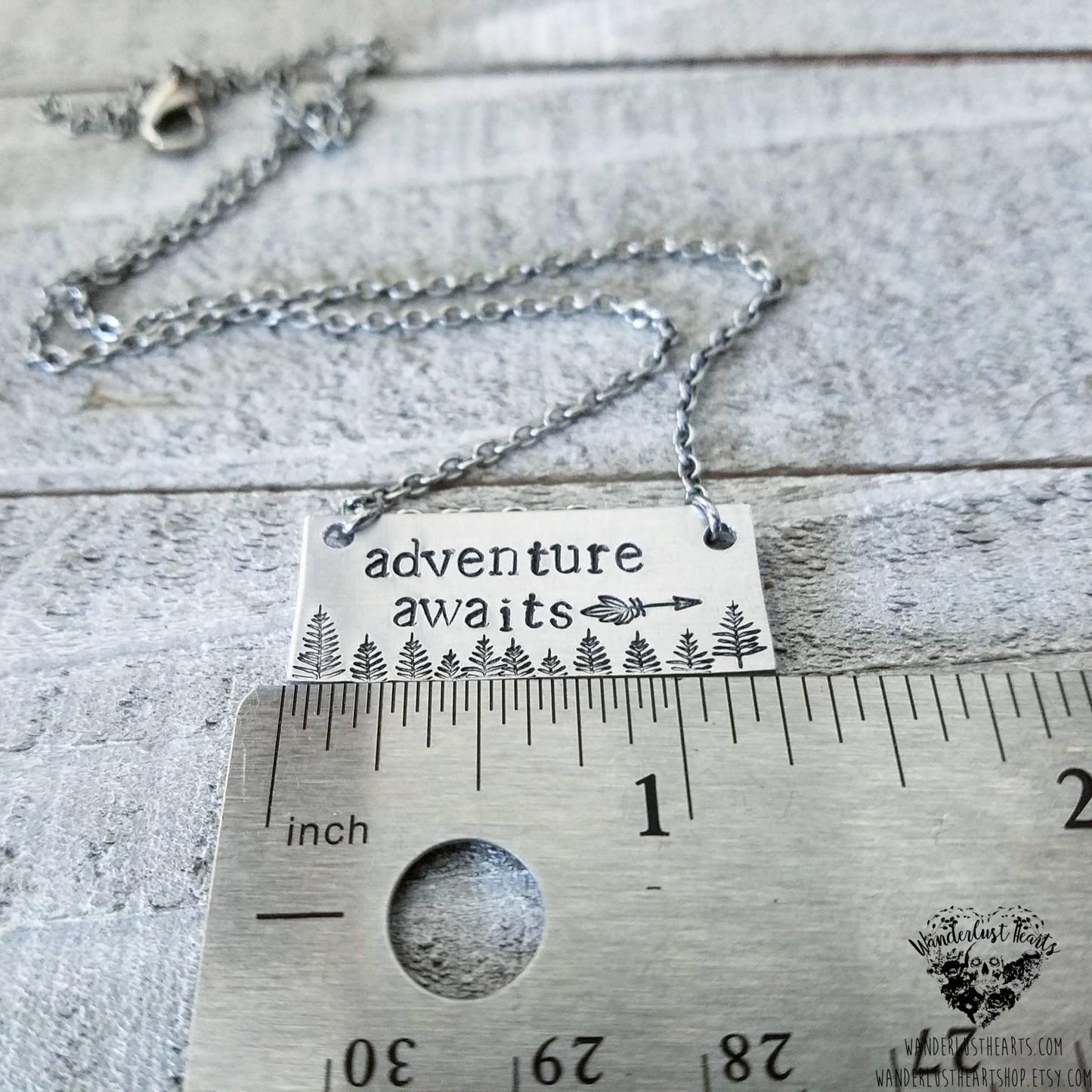 Adventure awaits stamped bar necklace-Wanderlust Hearts