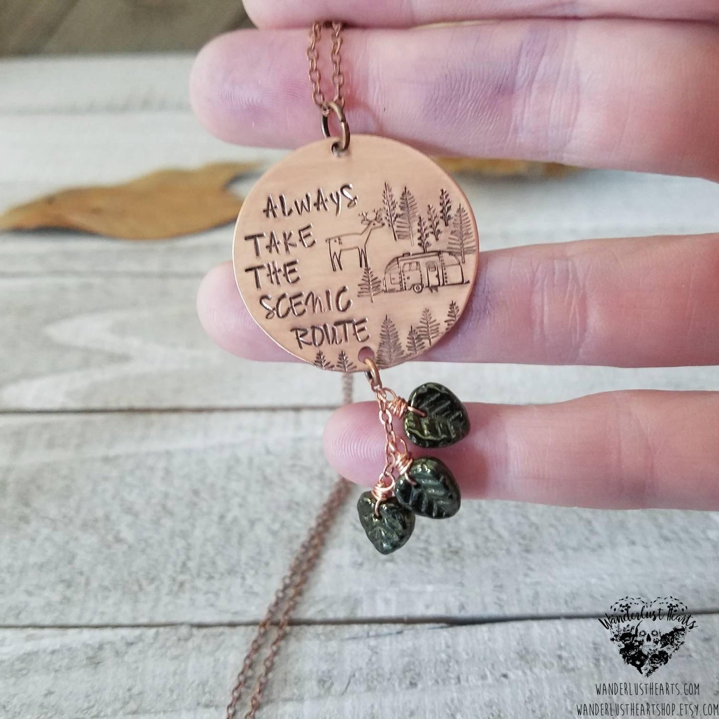 Always take the scenic route Stamped necklace-Wanderlust Hearts