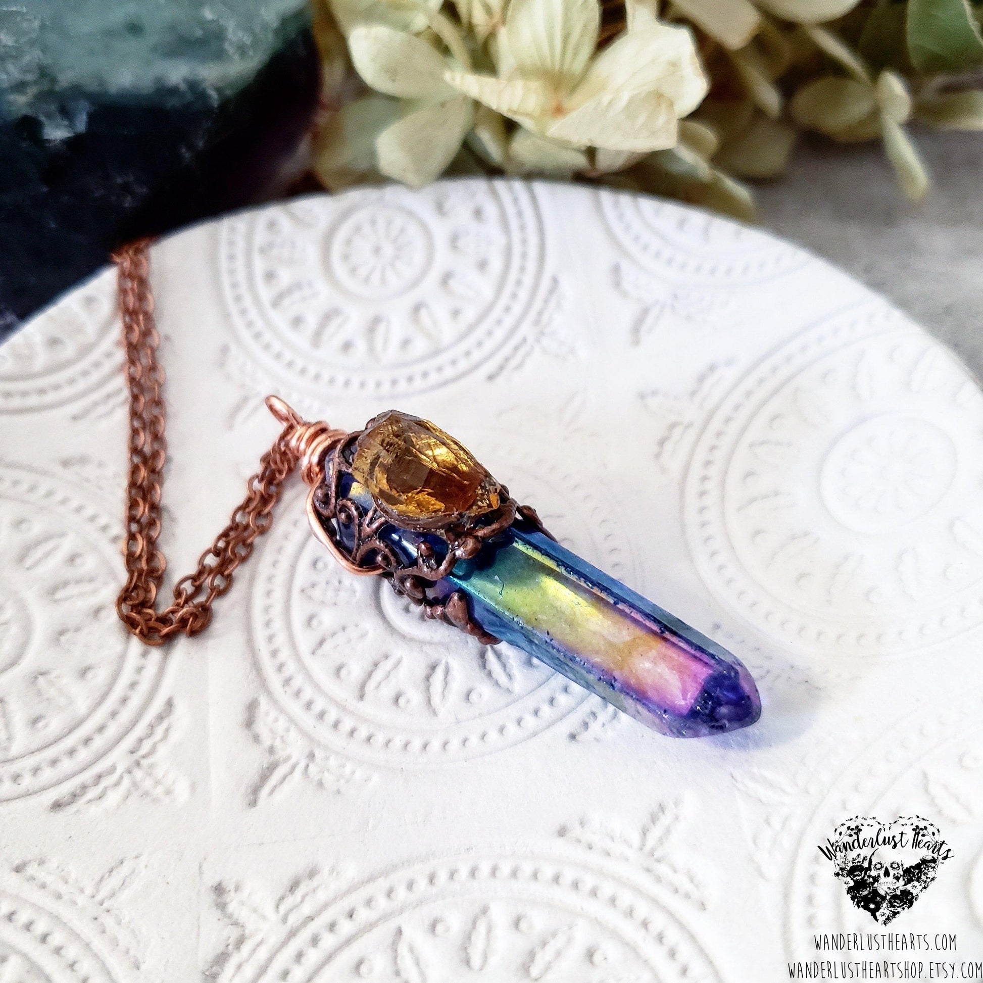 Aura quartz crystal necklace-Wanderlust Hearts