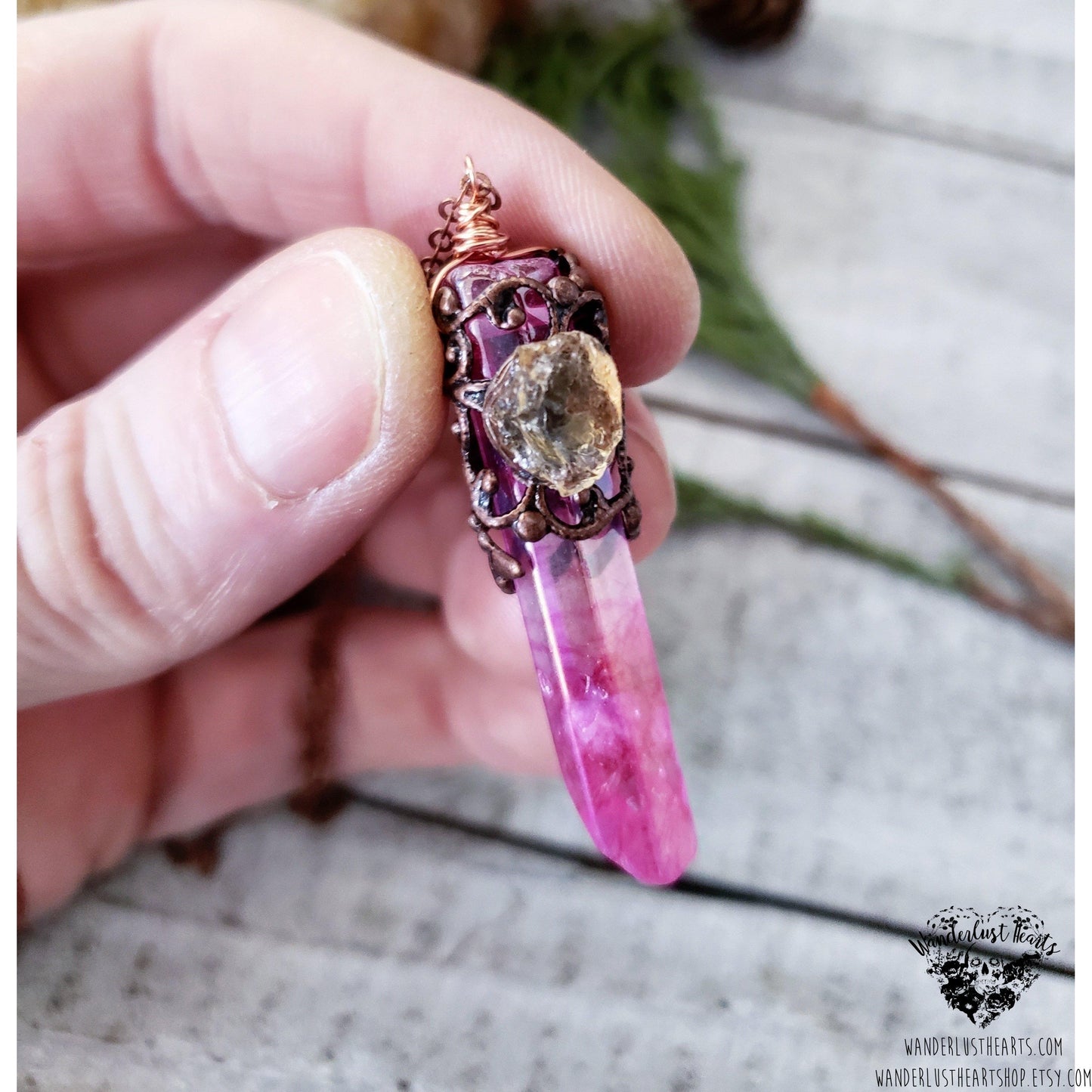 Boho Aura Quartz necklace-Wanderlust Hearts