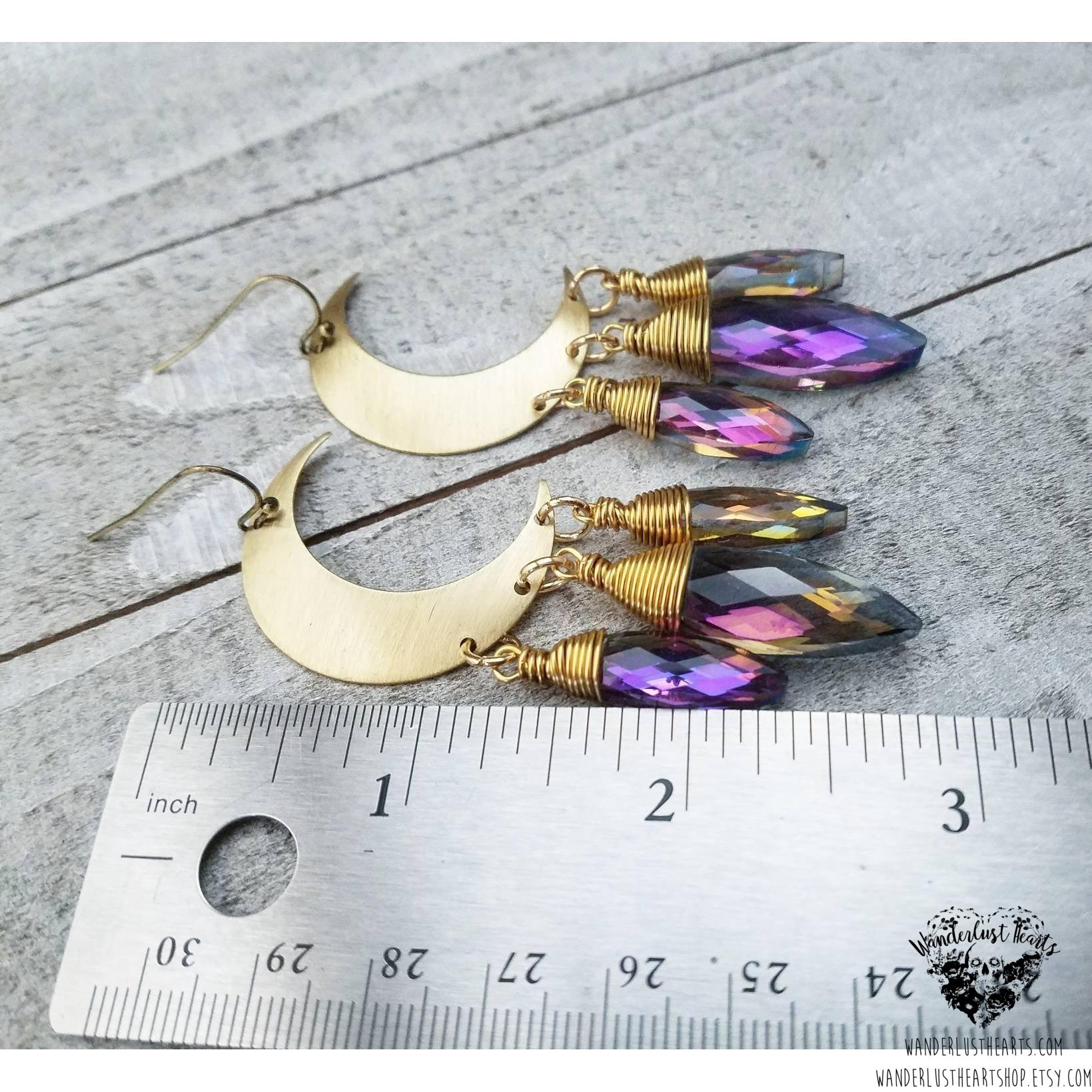 Boho Crystal moon earrings-Wanderlust Hearts