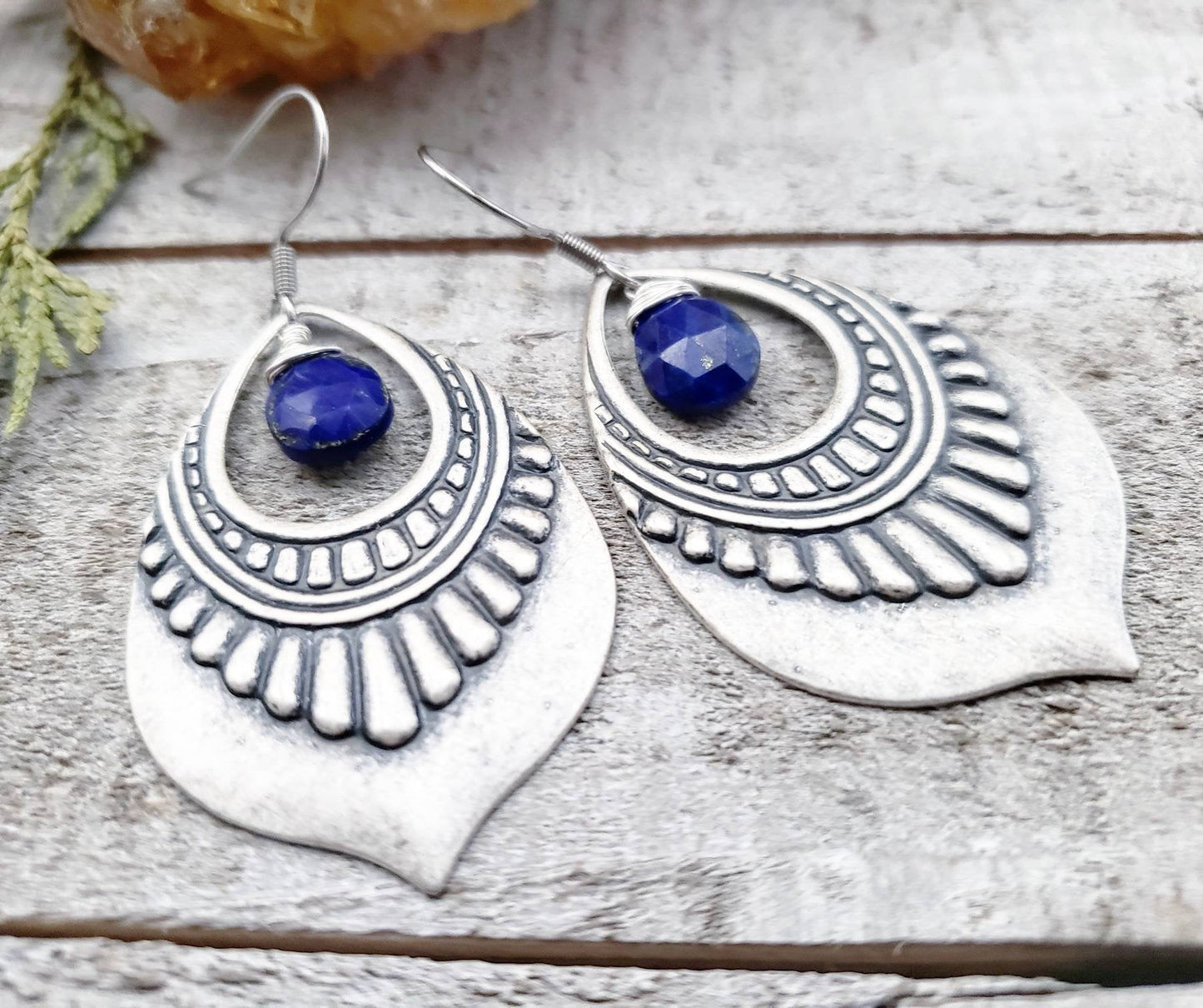 Lapis lazuli shield earrings