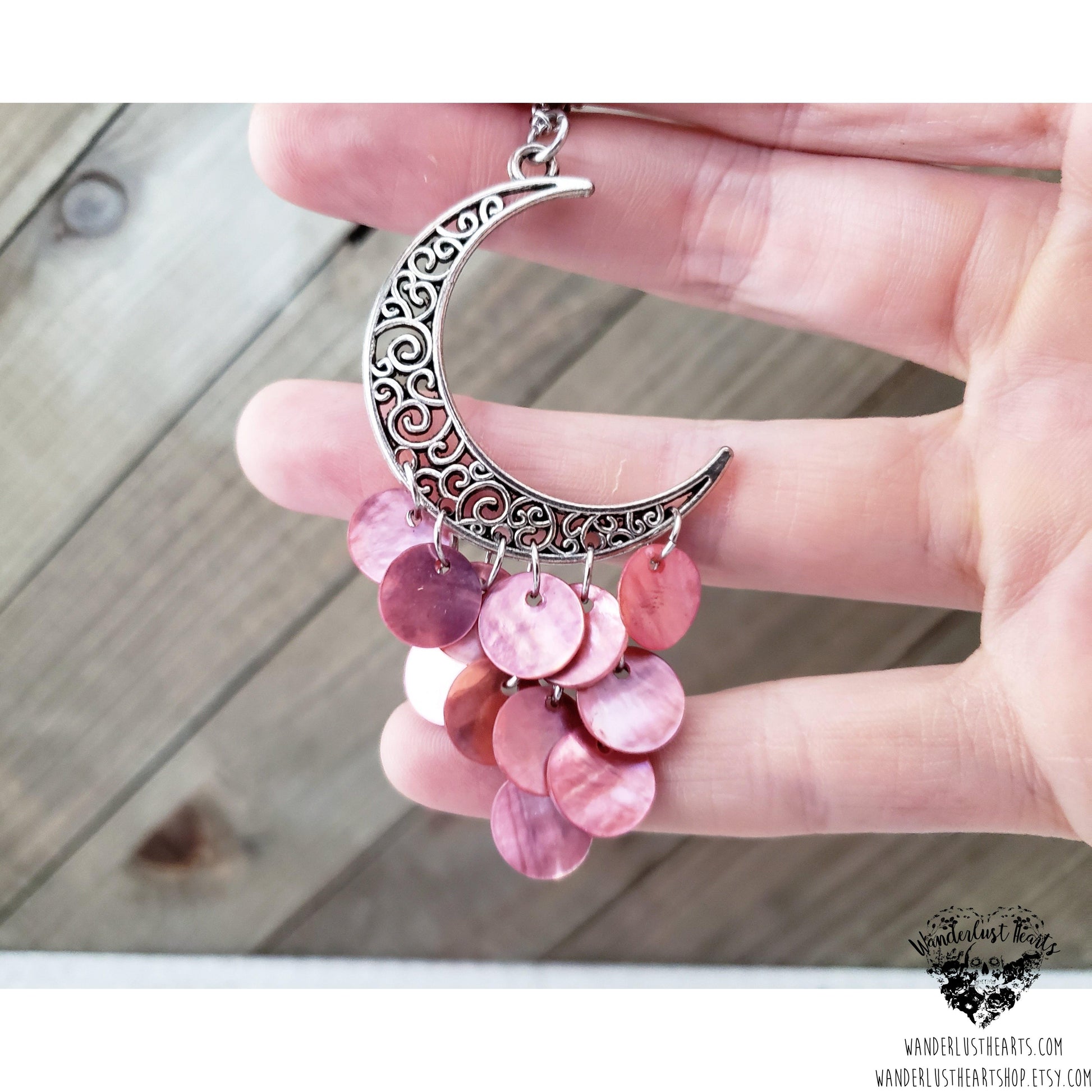 Boho moon cascade necklace | natural shells-Wanderlust Hearts