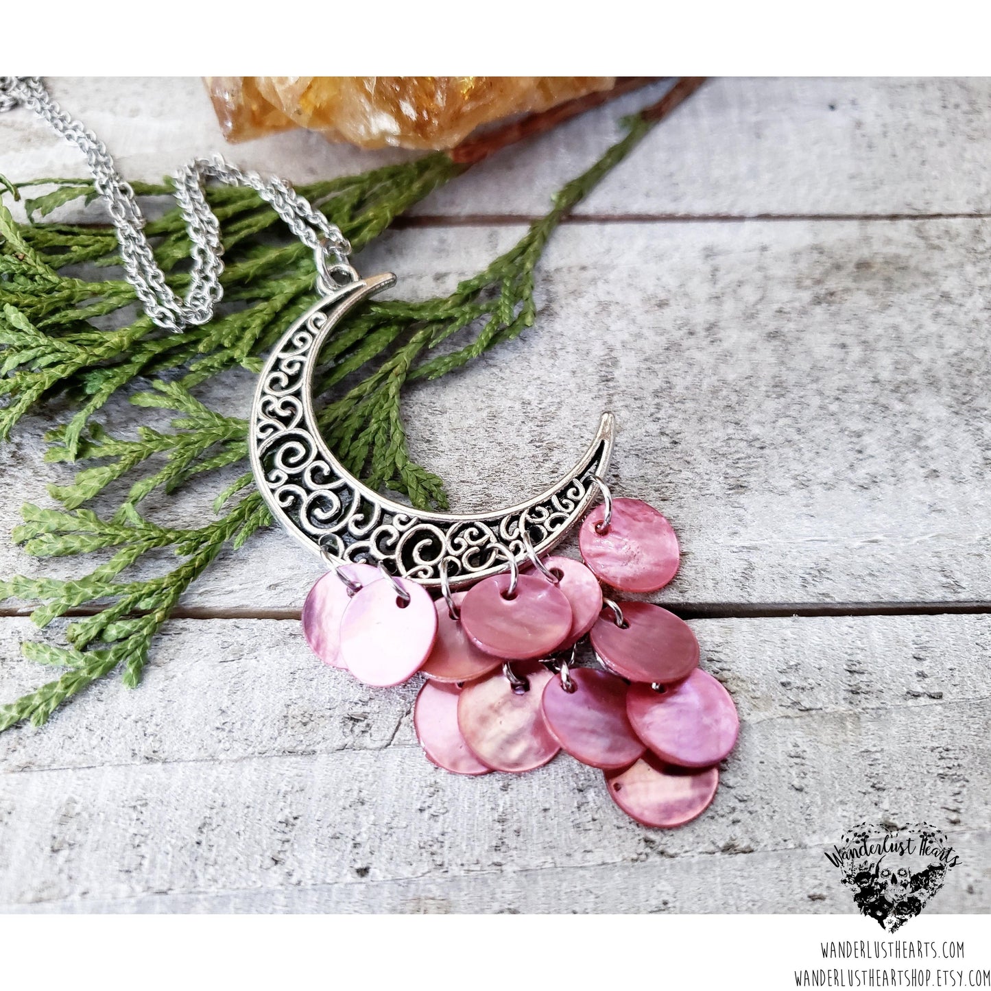 Boho moon cascade necklace | natural shells-Wanderlust Hearts