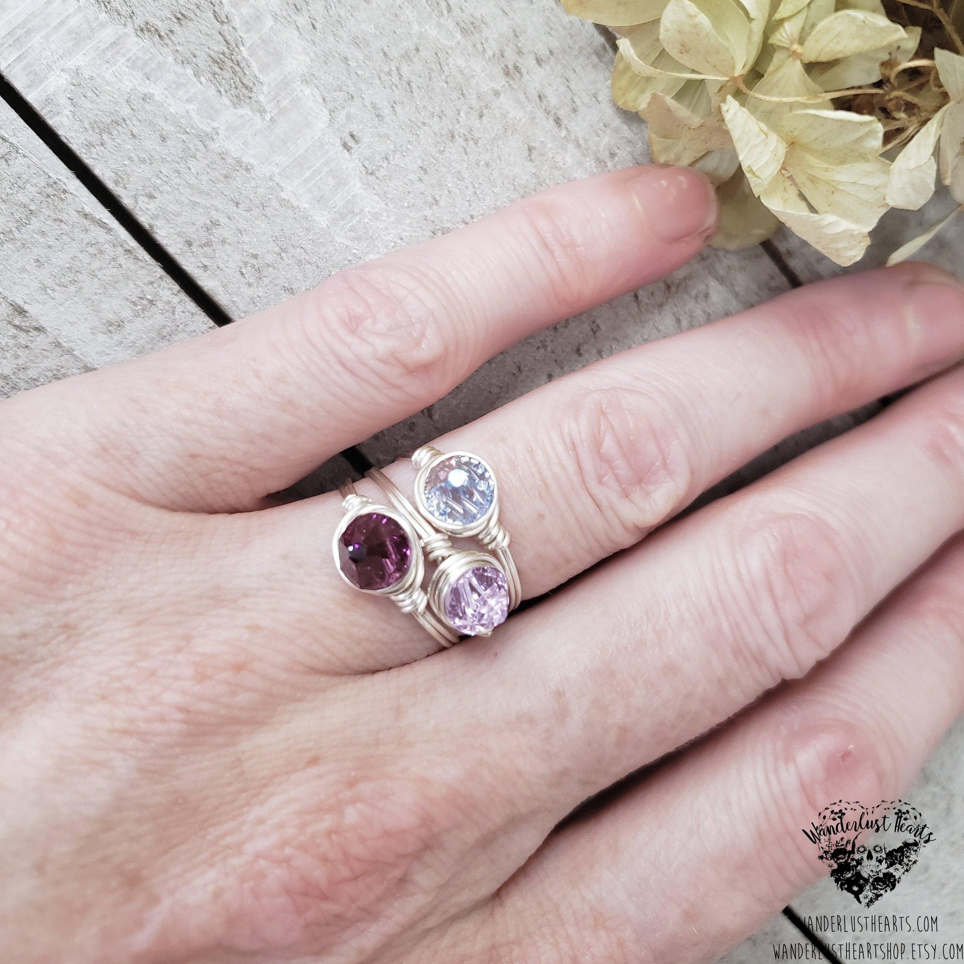 Boho stacking ring set | Shades of Lilac-Wanderlust Hearts