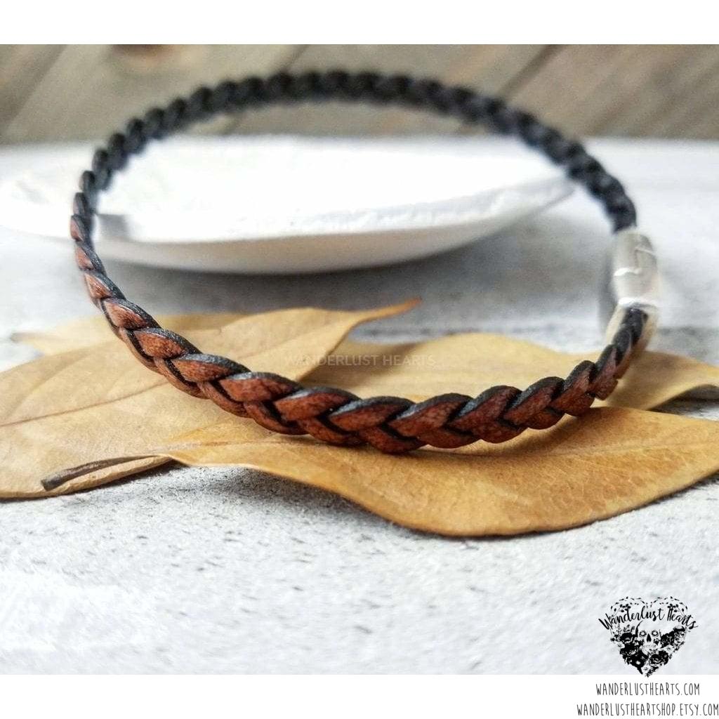 Braided leather bracelet-Wanderlust Hearts