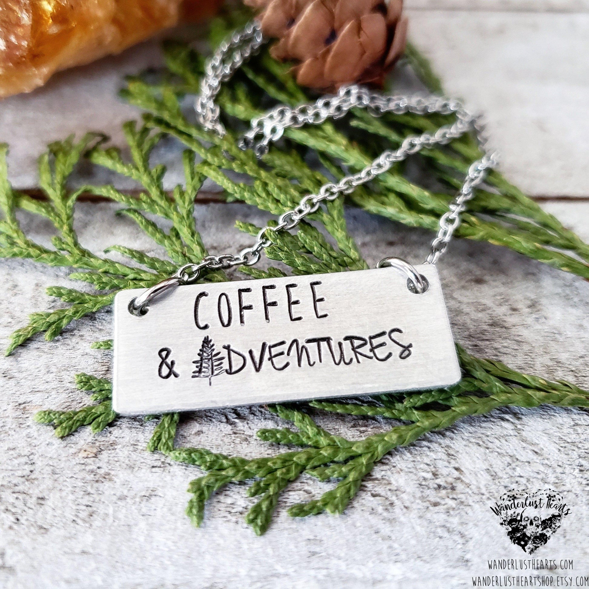 Coffee and Adventures necklace-Wanderlust Hearts