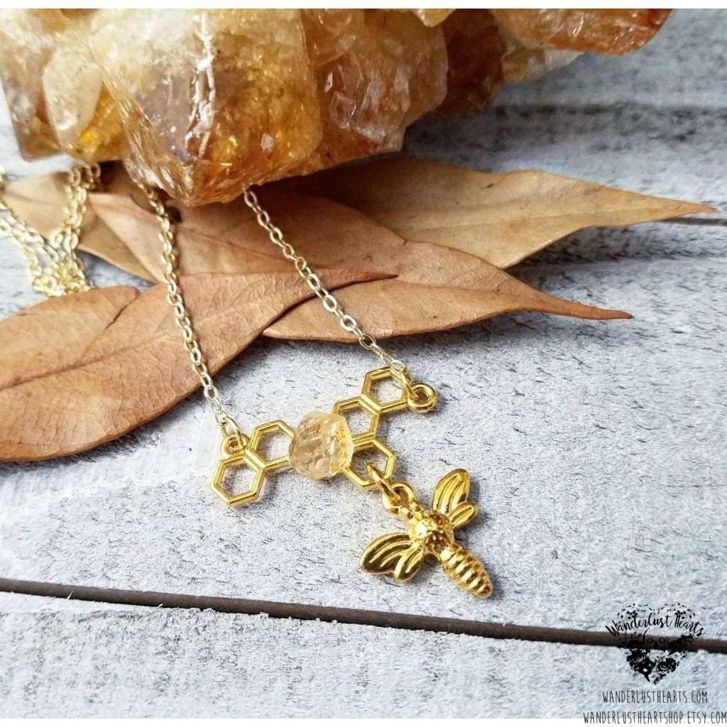 Gold bee charm necklace-Wanderlust Hearts