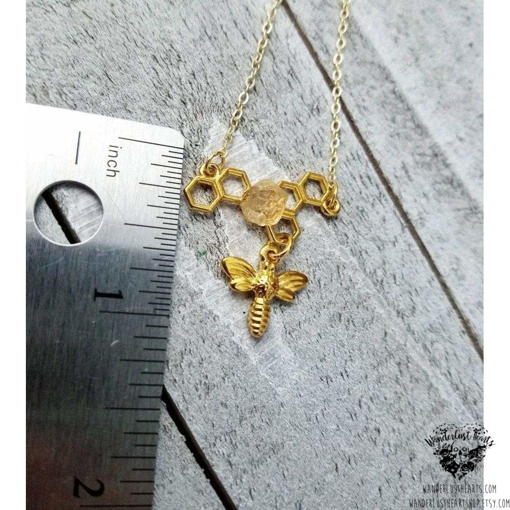 Gold bee charm necklace-Wanderlust Hearts