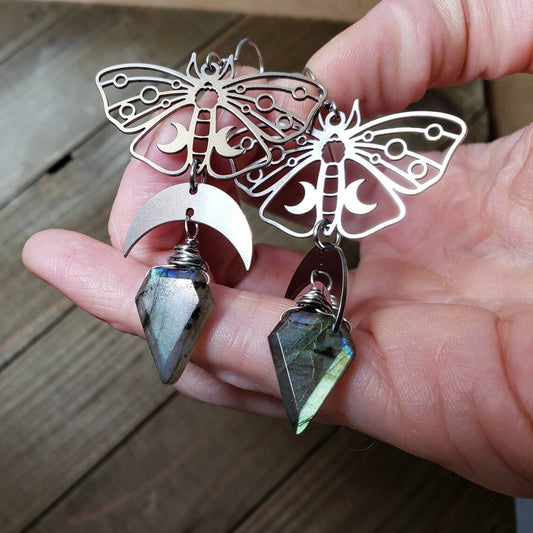 Luna moth labradorite earrings