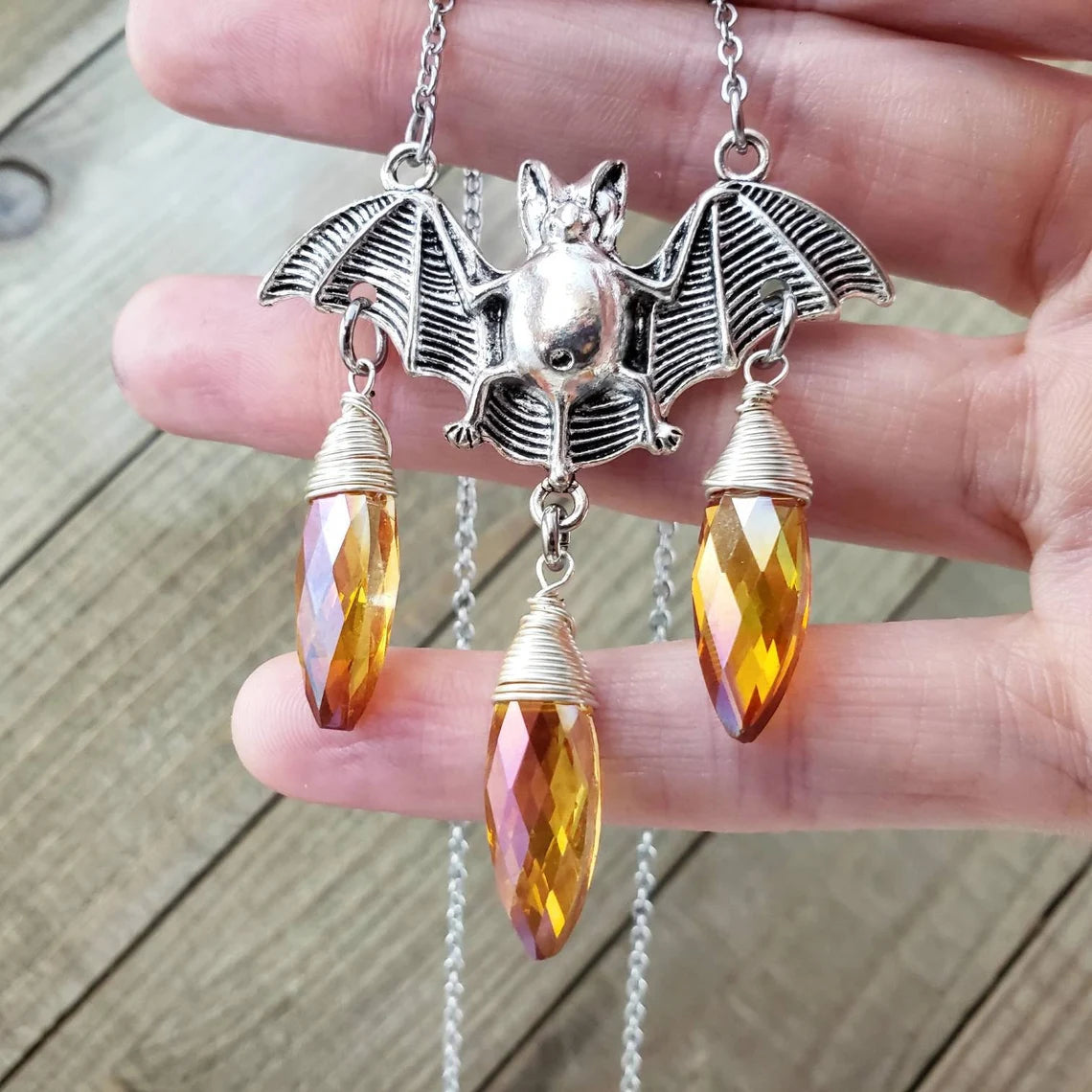 Crystal bat charm necklace