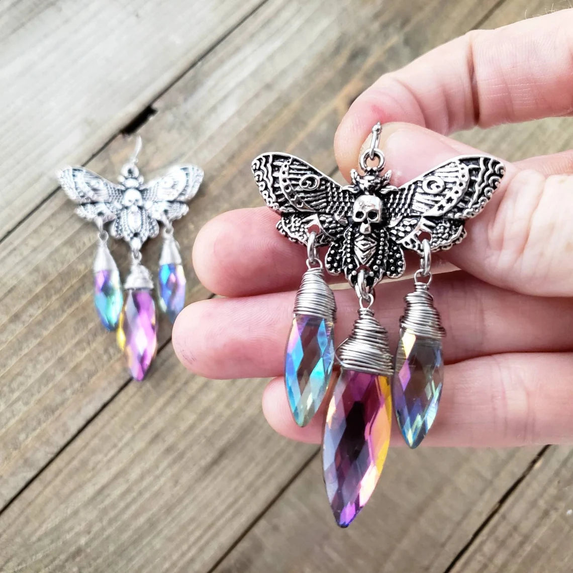 Death hawk moth crystal earrings