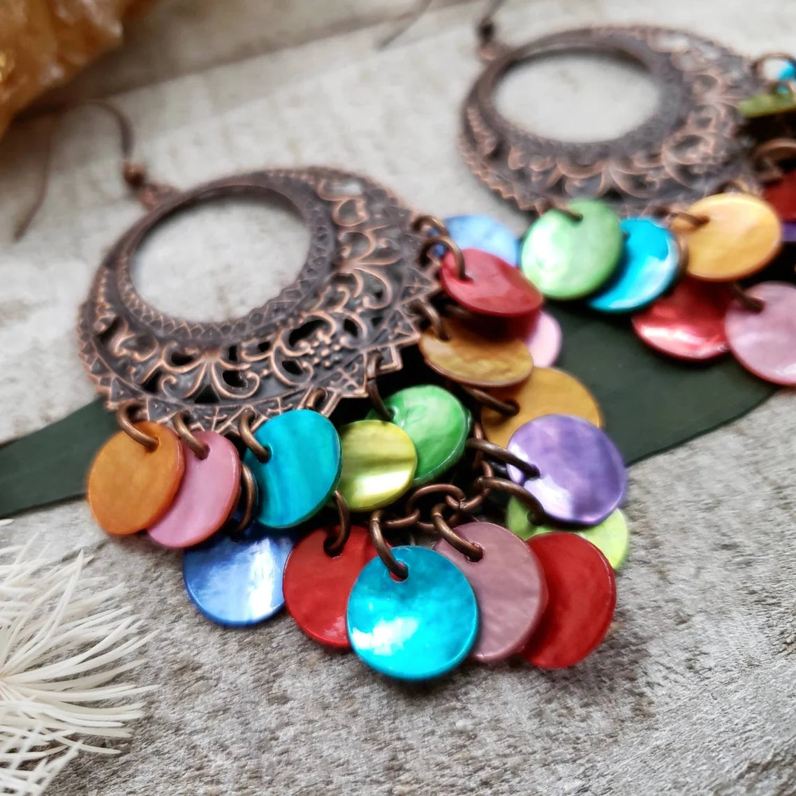 Colorful Boho shell earrings