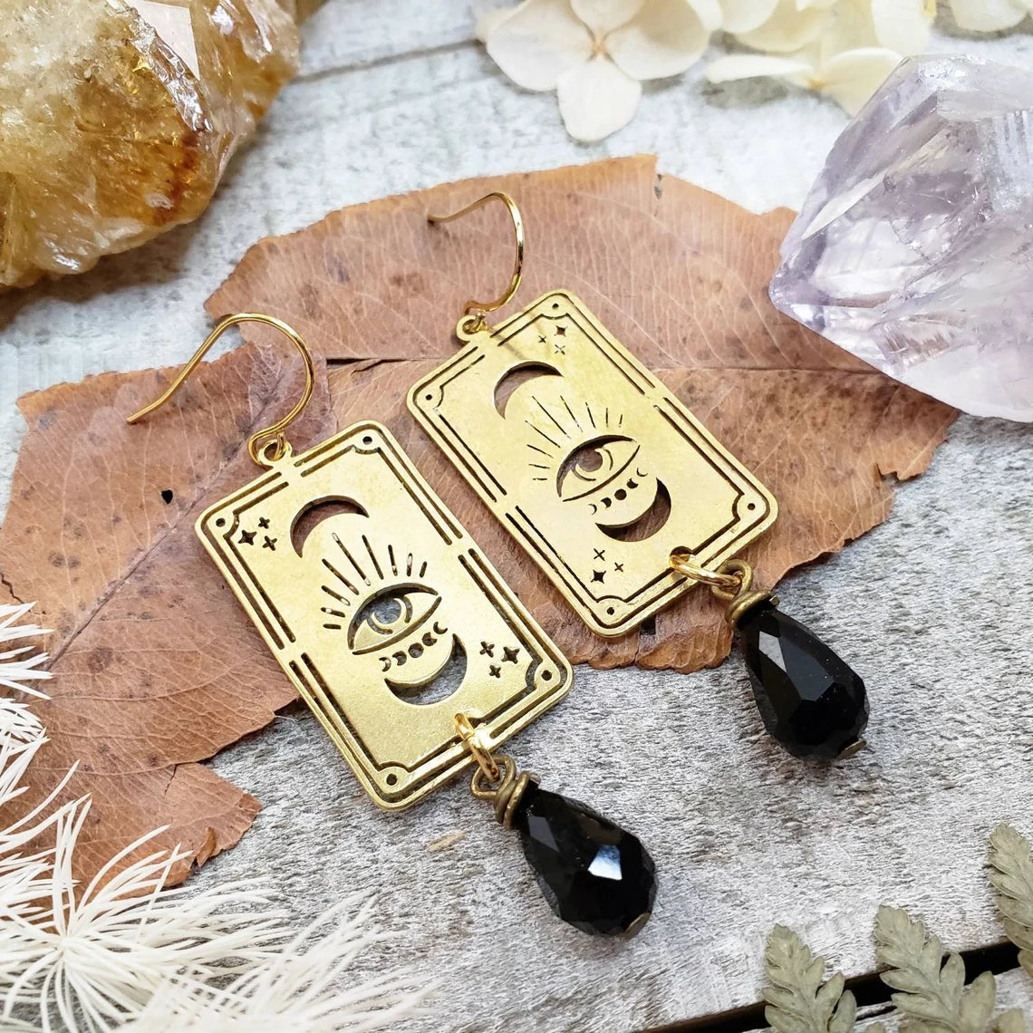 Gold tarot card earrings