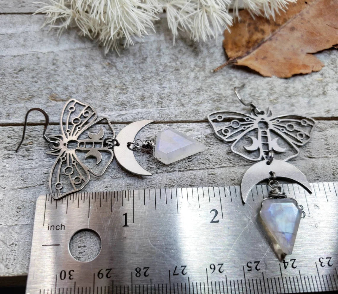 Luna moth moonstone earrings