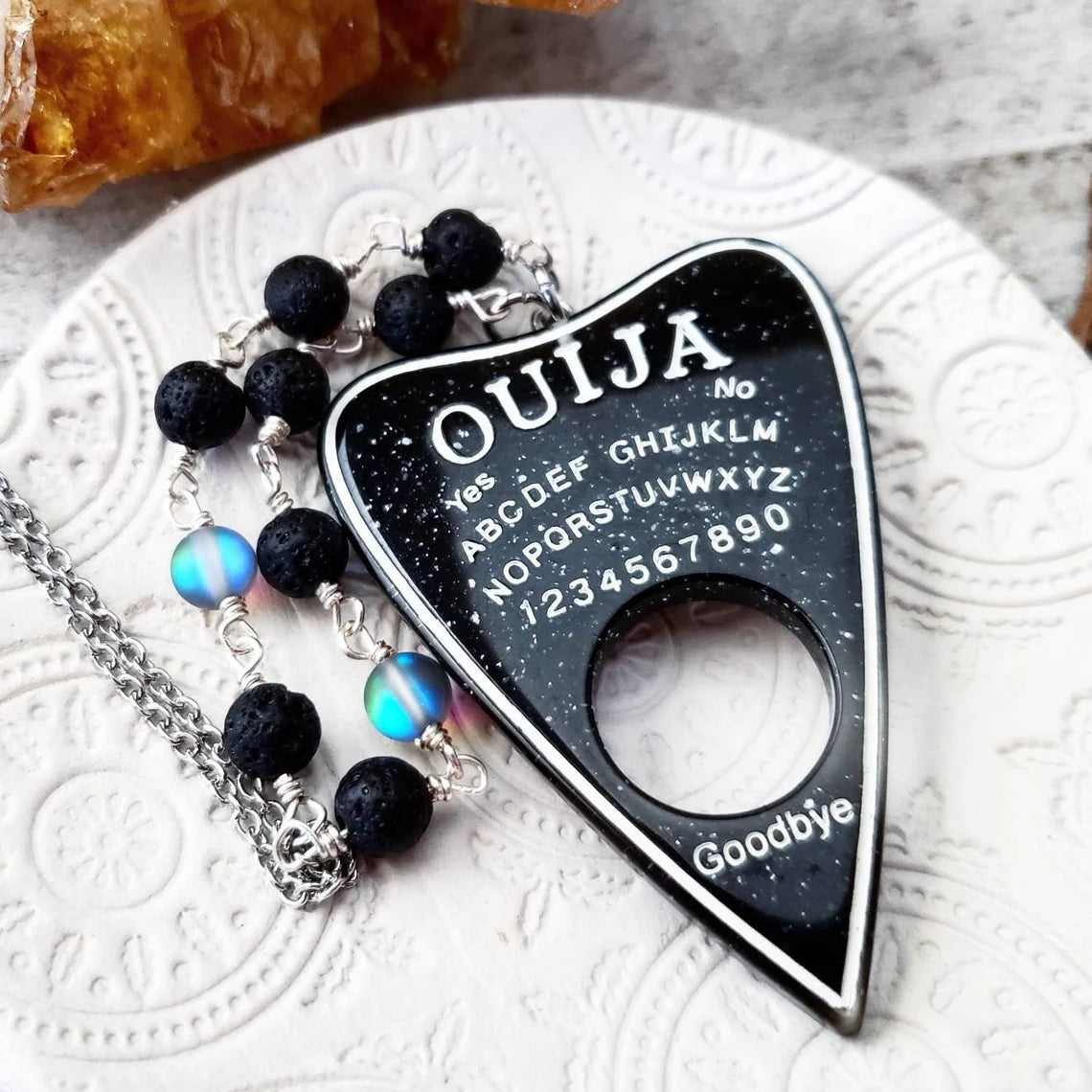 Black Ouija planchette necklace