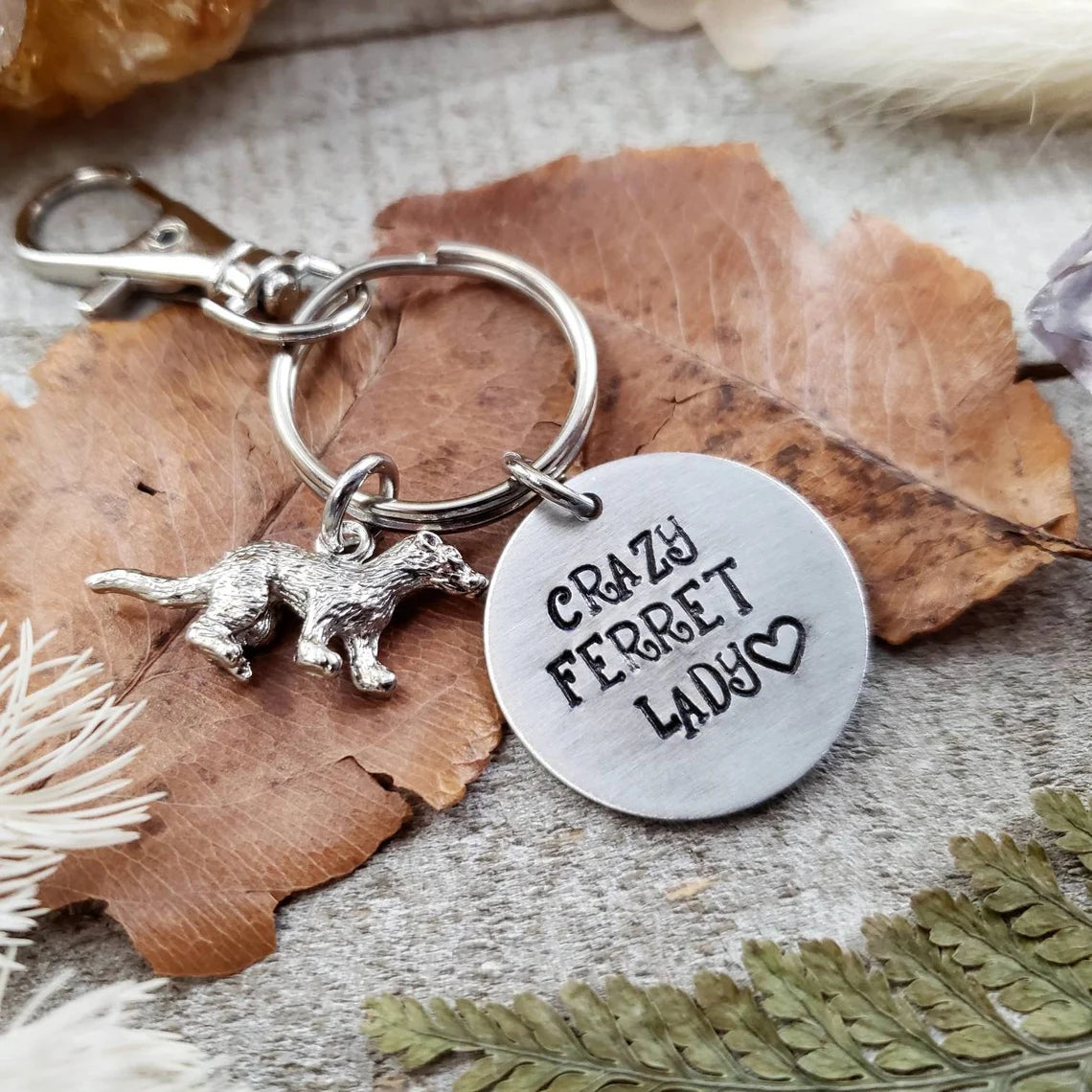 Crazy ferret lady keychain