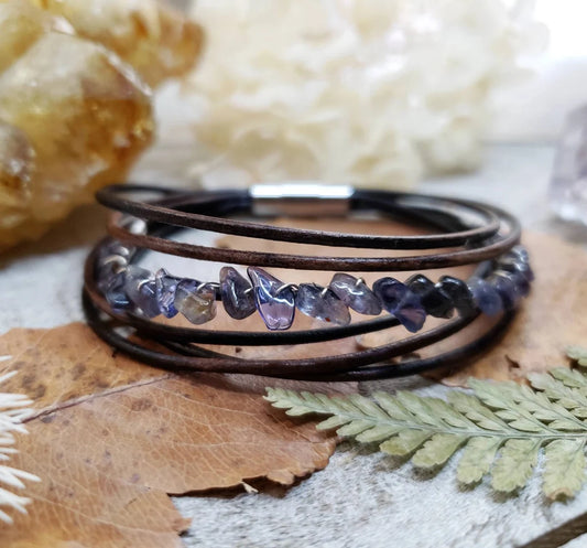 Water Sapphire leather bracelet