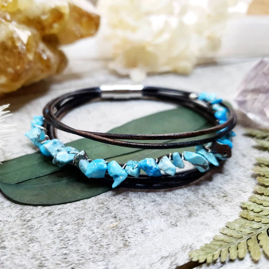 Turquoise leather layer bracelet