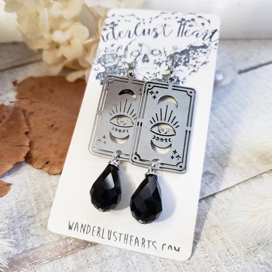 Silver tarot card earrings