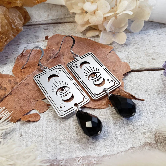Silver tarot card earrings