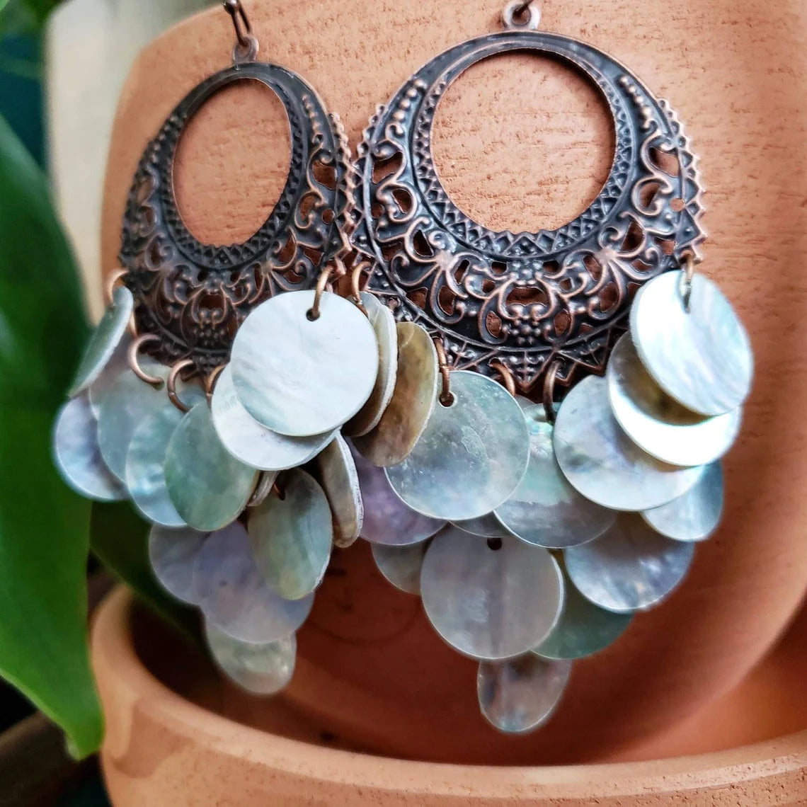 Boho goddess shell earrings