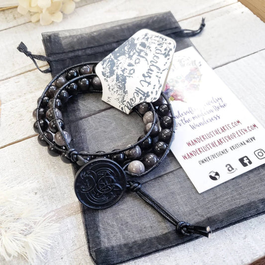 Obsidian dragon glass wrap bracelet