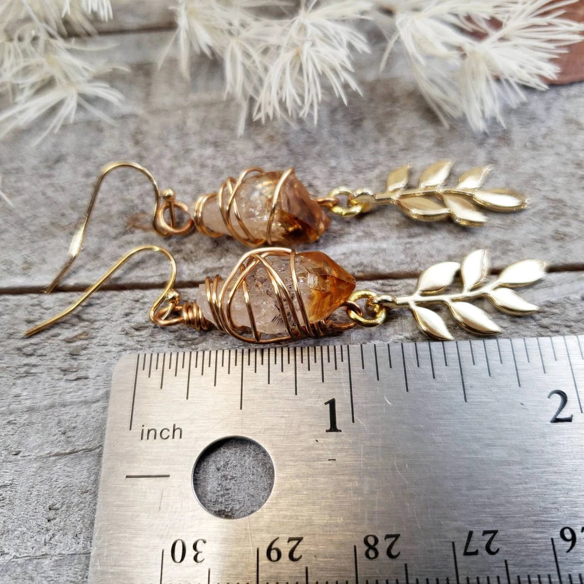 Citrine olive leaf earrings