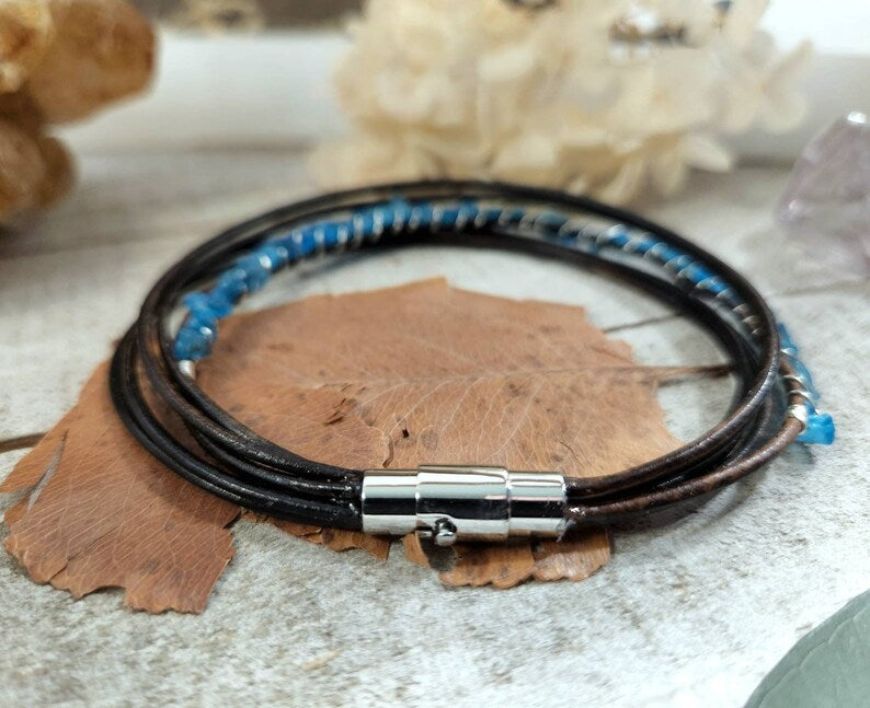 Apatite leather bracelet