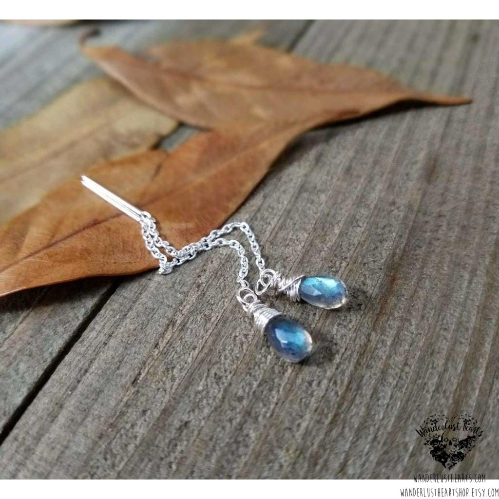 Labradorite Threader earrings | .925 Sterling silver-Wanderlust Hearts