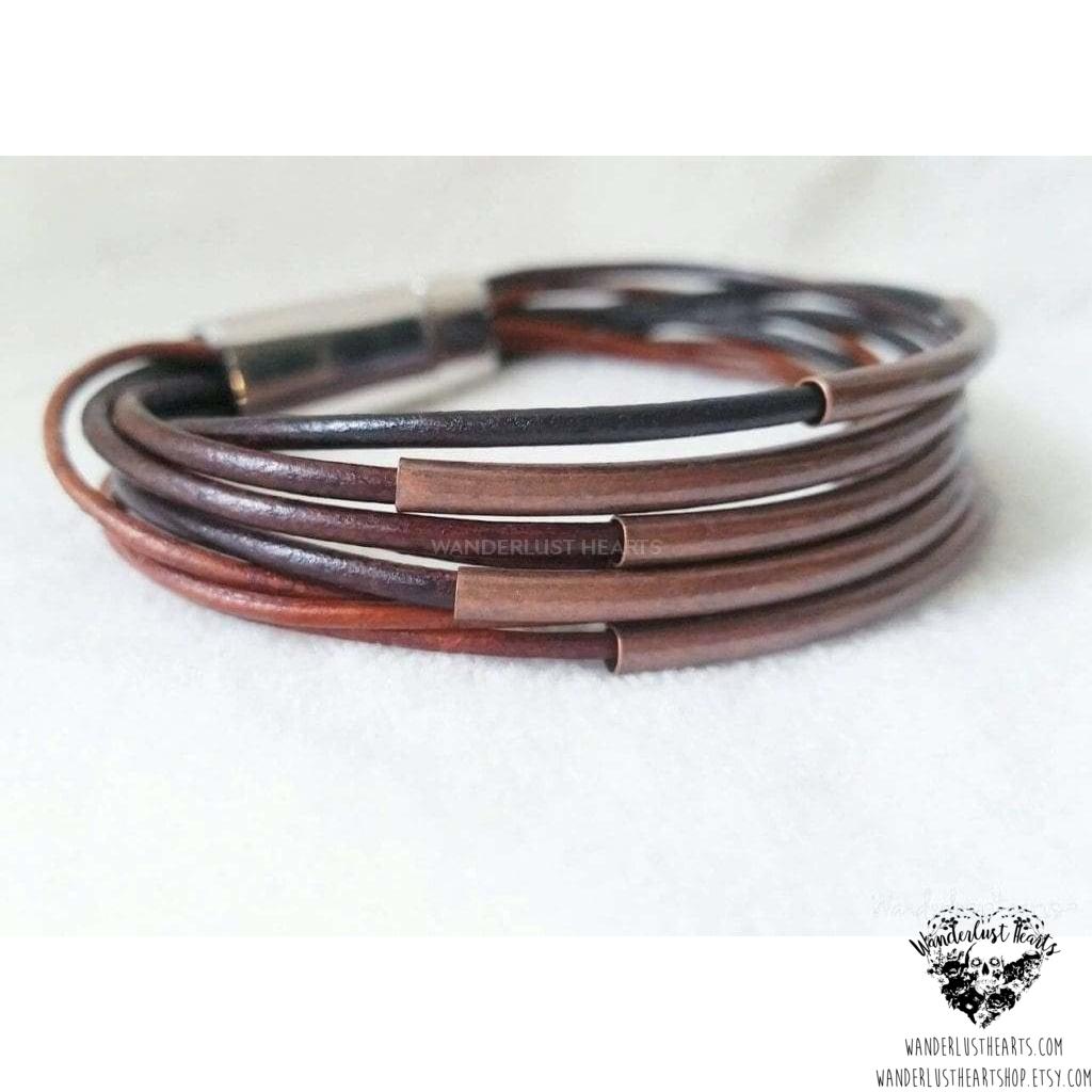 Layered leather bracelet | Copper tube accents-Wanderlust Hearts