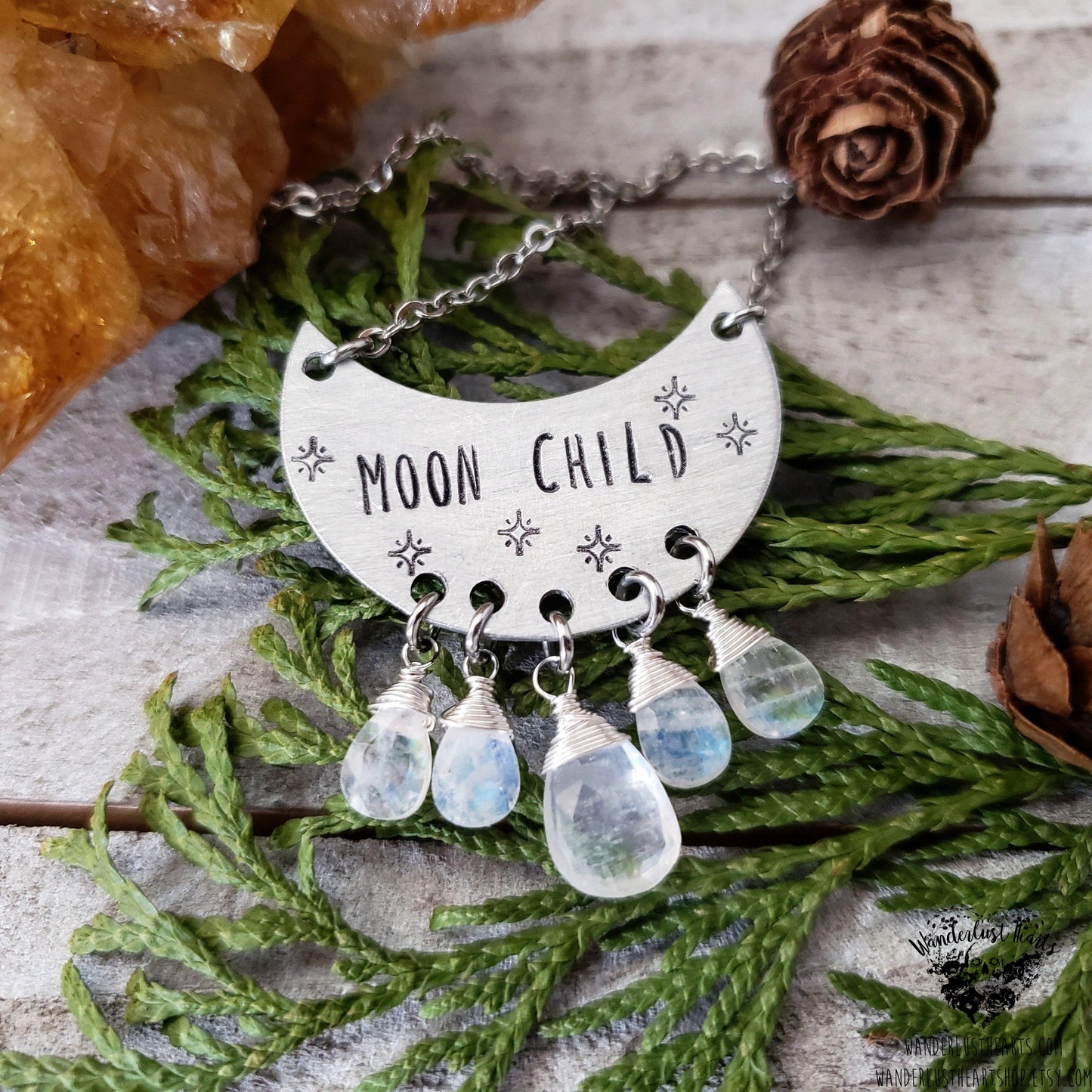 Moon child stamped necklace-Wanderlust Hearts